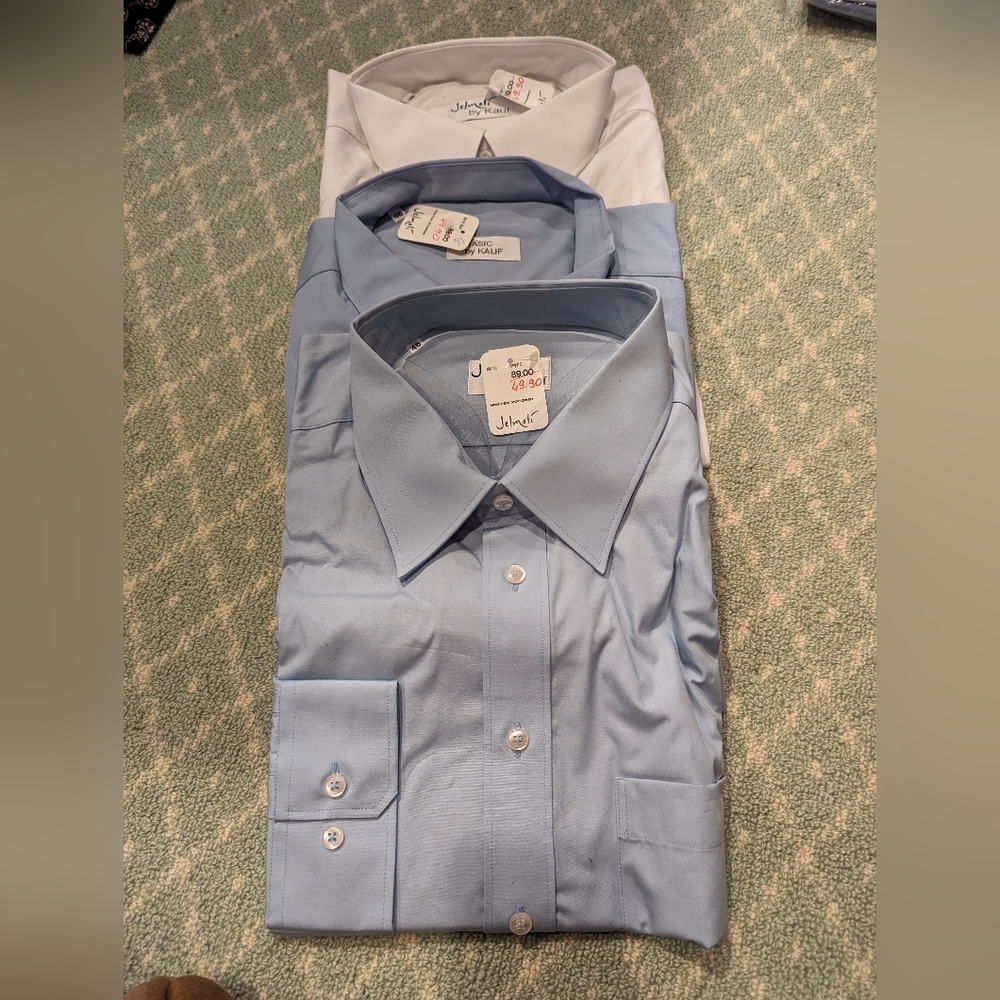 Size 46 XXL Jelmoli by Kauf New 2 blue and 1 white dress shirts.
